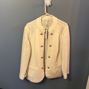 This is a whit never worn out wool Chico’s military jacket
